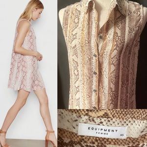 Equipment Sleeveless Shirtdress in Snakeskin Print